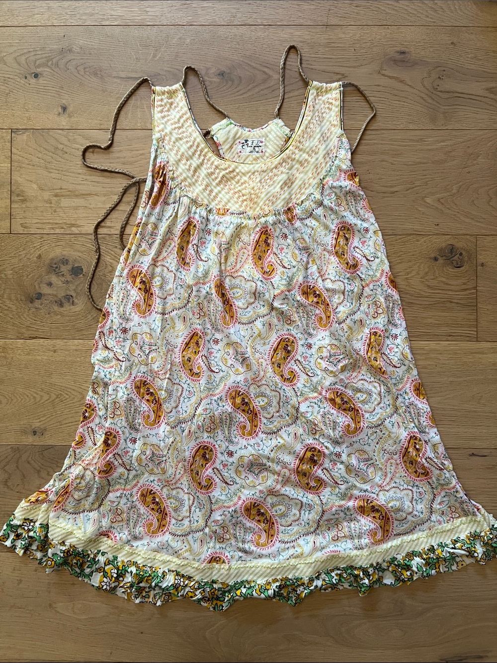 Free People Cream Paisley Sleeveless Nightdress with Yellow & Pink Accents - Picture 3 of 11